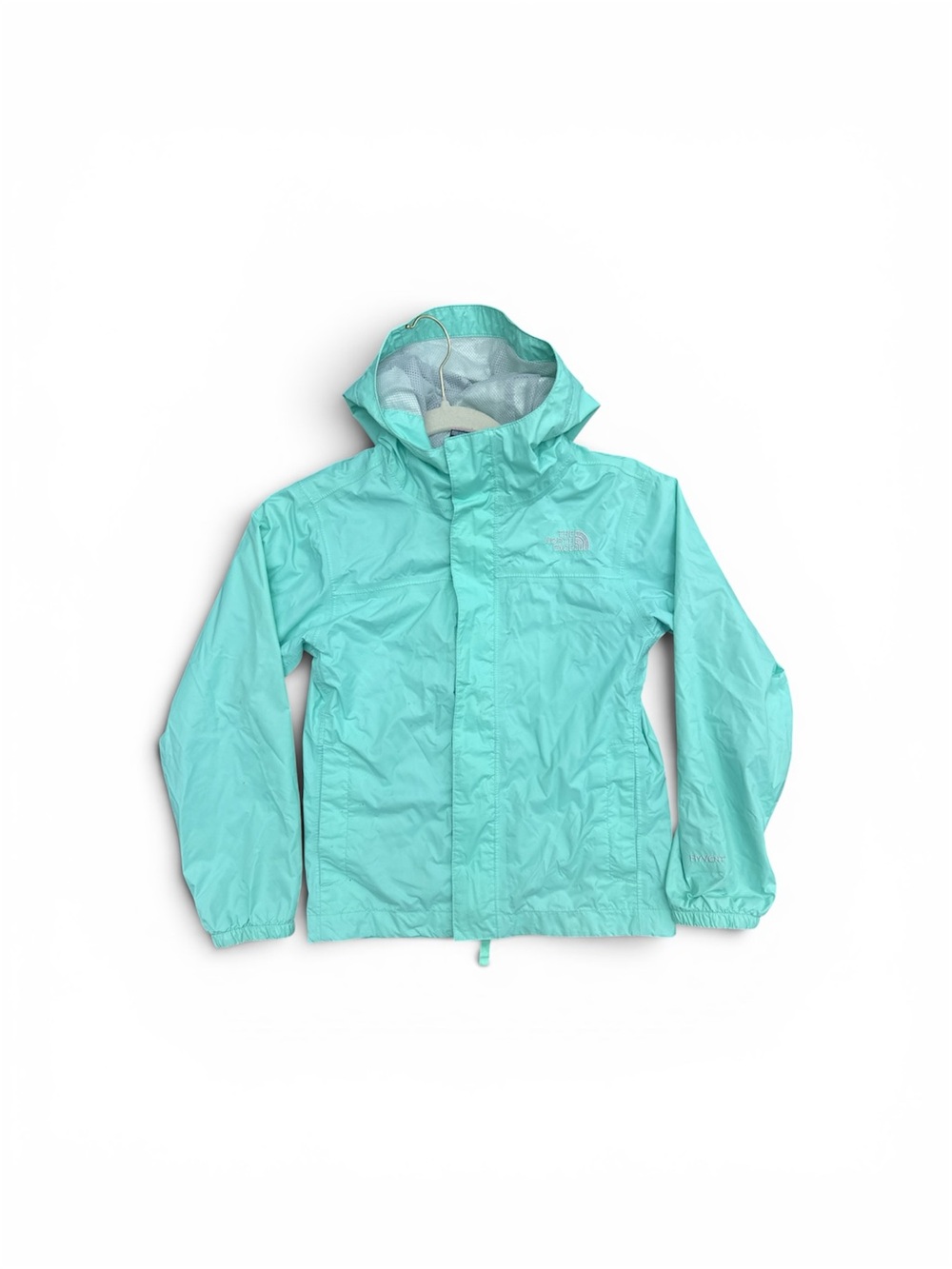 The North Face HyVent waterproof jacket, size S (7/8), in a mint/aqua